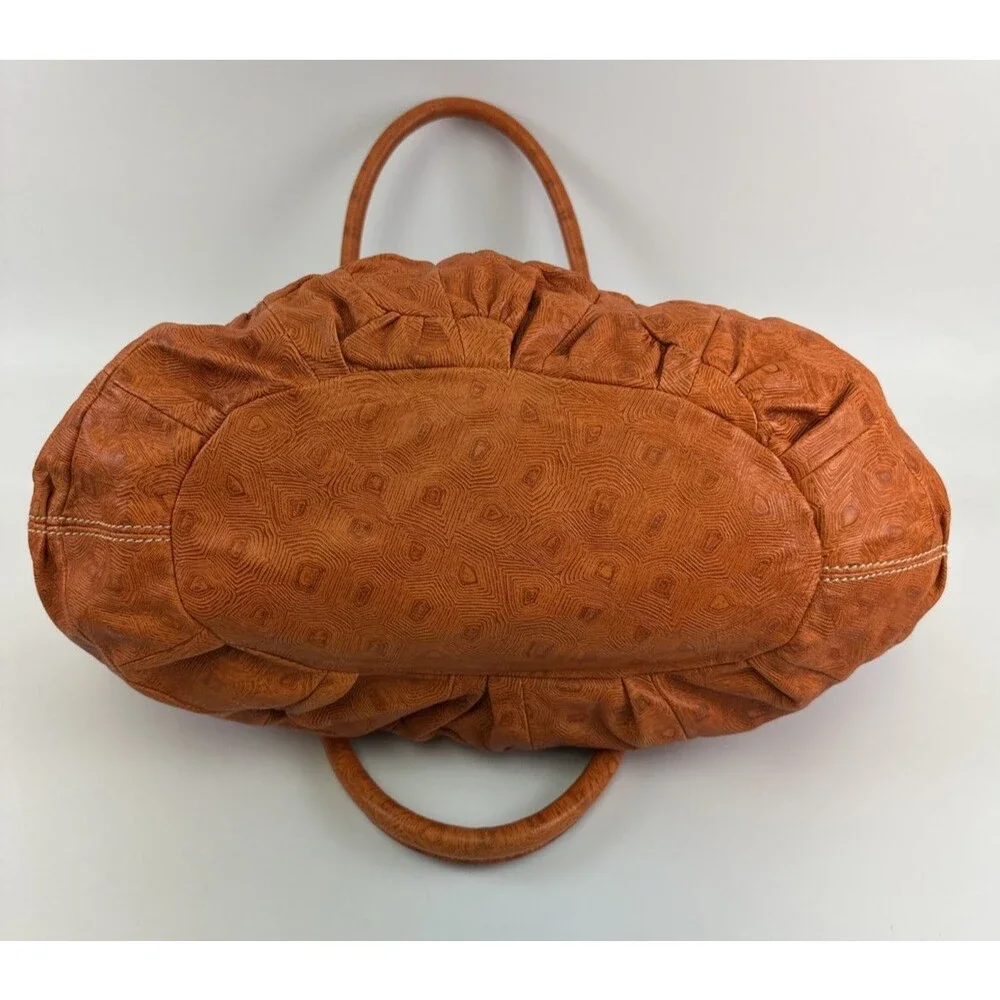 David And Scotti Handbag Double Shoulder Straps Orange Leather Printed Medium